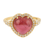 Pink Tourmaline & Pave Diamond Beautiful Heart Shaped Love Ring In 14k Yellow Gold