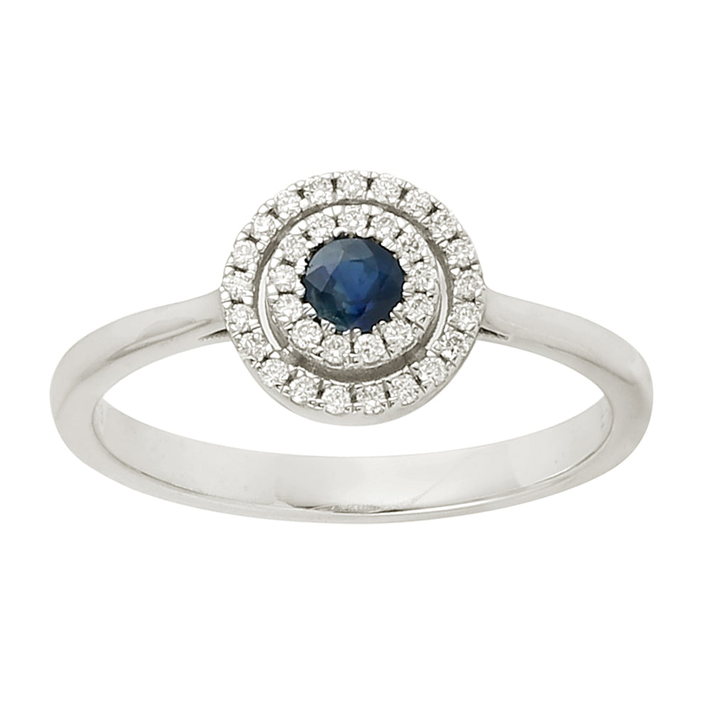 Natural Pave Diamond Blue Sapphire Halo Ring in 14k White Gold For Her