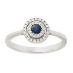 14k White Gold Blue Sapphire Pave Diamond Halo Ring For Women