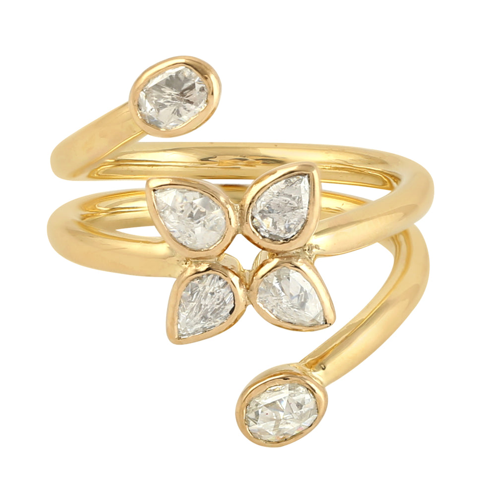 Pear Cut Polki Diamond Designer Daisy Ring in 18k Yellow Gold