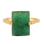 Handcarved Floral Emerald Pave Diamond Cocktail Ring Jewelry In 18k Yellow Gold