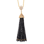 Natural Black Diamond Beads 18k Yellow Gold Handmade Opera Necklace