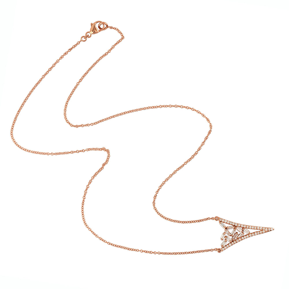 Baguette Diamond Designer Pendant Solid 18k Rose Gold Necklace For Women Gift