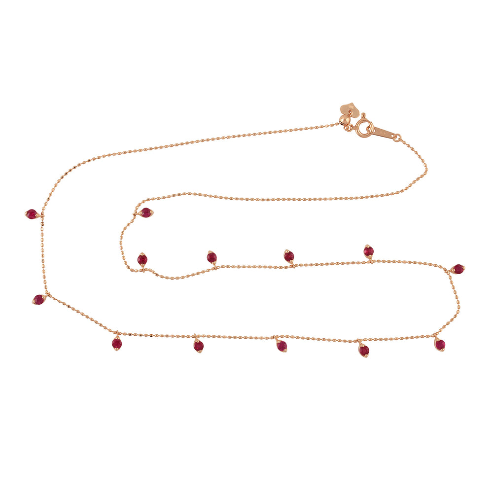 Natural Ruby Station Chain Necklace 18K Rose Gold Fine Jewelry Women Gift