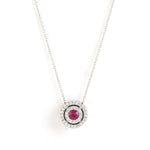 Natural Ruby Diamond Accent Round Pendant 18k White Gold Adjustable Chain Necklace Gift