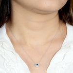Natural Blue Sapphire Pave Diamond Charm Pendant 18k White Gold Chain Necklace