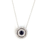 Natural Blue Sapphire Pave Diamond Charm Pendant 18k White Gold Chain Necklace