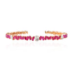 Prong Set Diamond Baguette Ruby 18k Rose Gold Cuff Bangle