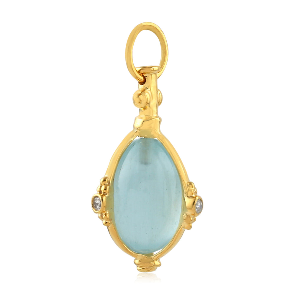 Aquamarine Pave Diamond 18k Solid Yellow Gold Designer Pendant Jewelry