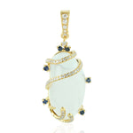 18k Yellow Gold Pave Diamond Sapphire Opal Gemstone Designer Pendant Jewelry Gift For Her