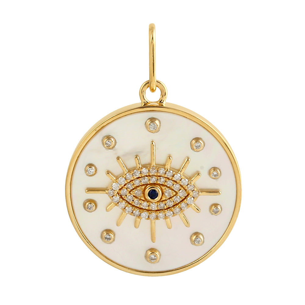 Natural Pave Diamond Evil Eye Charm Solid Gold Handmade Pendant