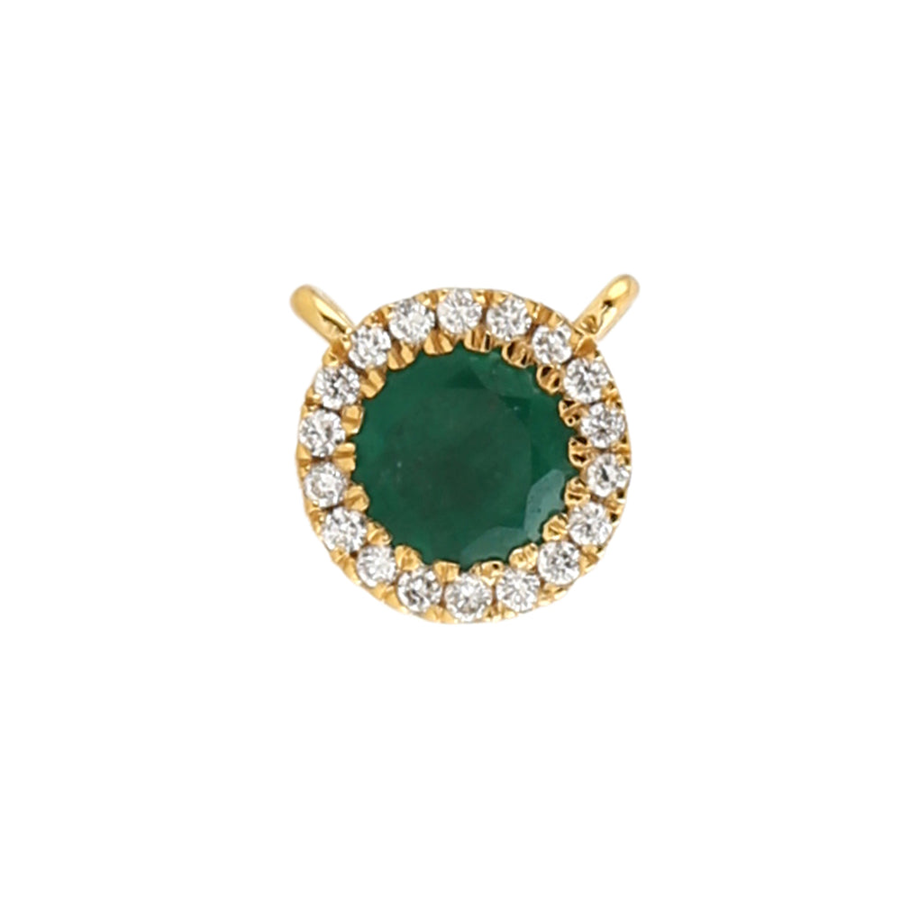 Pave Diamond Emerald Mens Cufflink 18k Yellow Gold