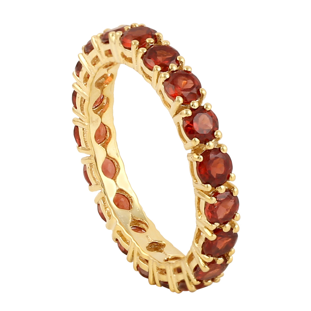 Red Garnet Gemstone Band Ring In Yellow Gold Plated 925 Sterling Silver Handmade Jewelry