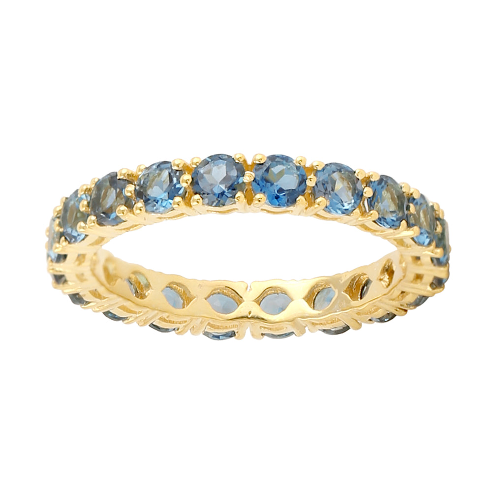 Blue Topaz Gemstone Band Ring Gift In Yellow Gold Plated 925 Sterling Silver Jewelry