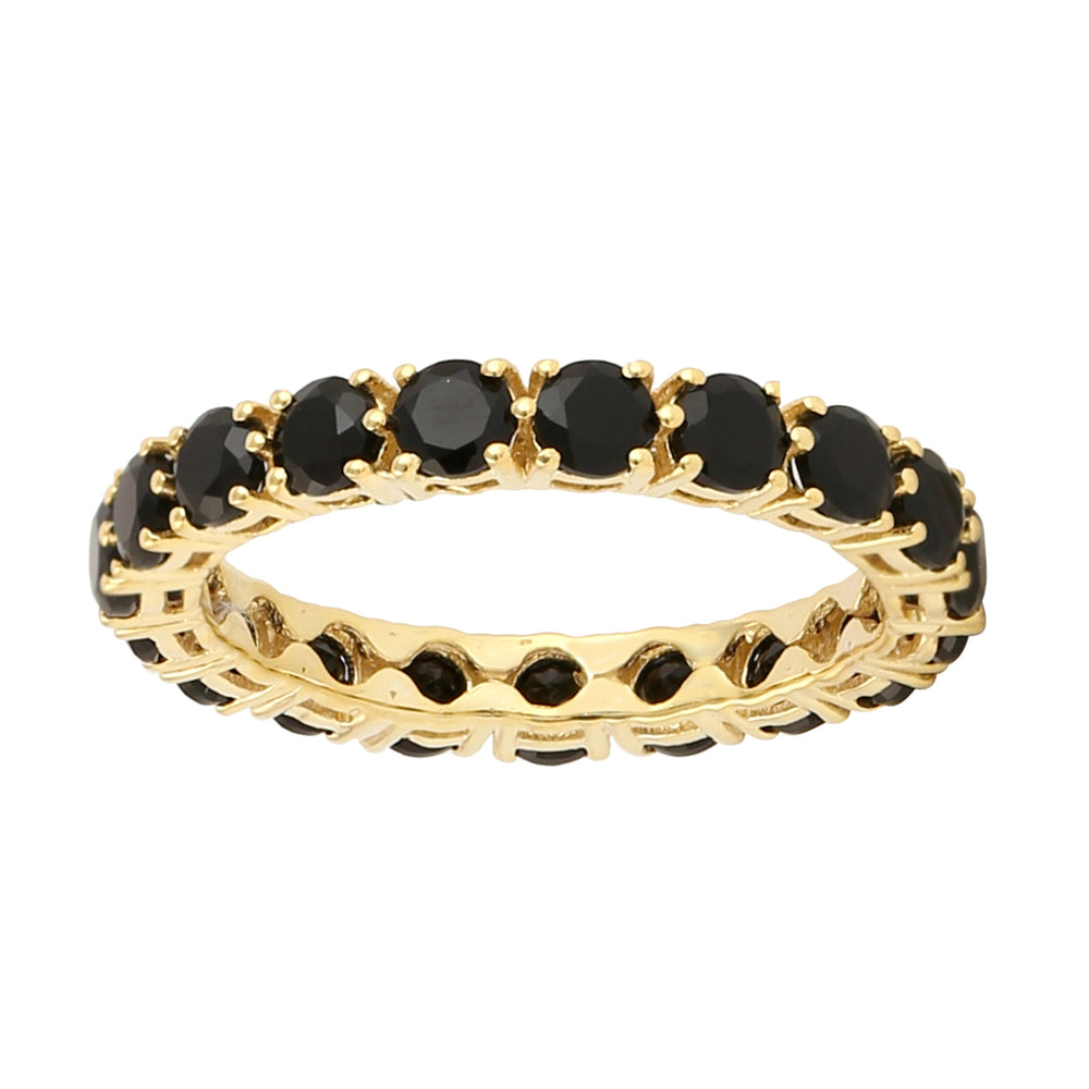 Handmade Black Onyx Gemstone Stackable Band Ring Designer Jewelry In Gold Plated 925 Sterling Silver
