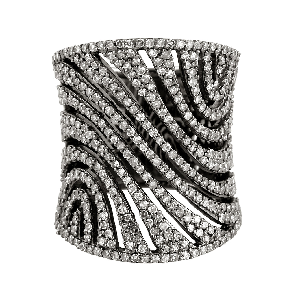 Handmade Pave Diamond Designer Wide Band Ring Jewelry In 925 Sterling Silver