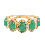 Natural Pave Diamond & Emerald Gemstone Band Ring Jewelry In 18k Yellow Gold