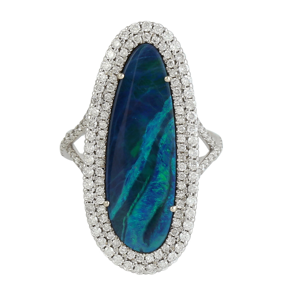Oval Opal Doublet Diamond Long Ring In 18k Yellow Gold For Her