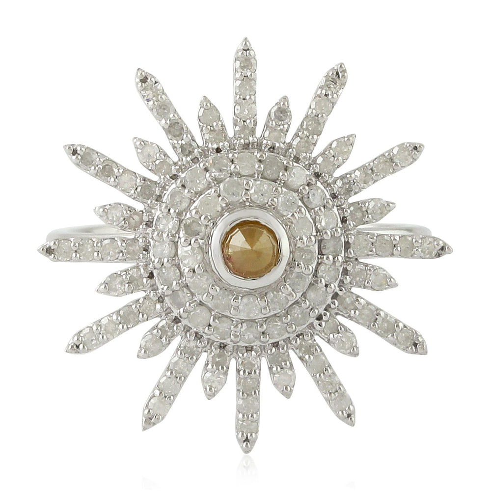 14k Rose Gold Sunburst Cocktail Ring Pave Diamond Womens Jewelry Gift