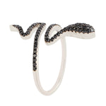 Handmade Black Pave Diamond 18k White Gold Snake Design Long Ring Jewelry Gift
