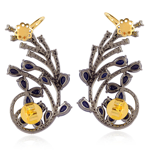 Blue Sapphire Diamond 18Kt Gold Designer Ear Cuffs 925 Sterling Silver Jewelry Gift