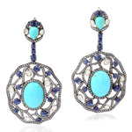 SApphire & Turquoise Gemstone Dangle Earrings 18Kt Gold Diamond 925 Sterling Silver Jewelry
