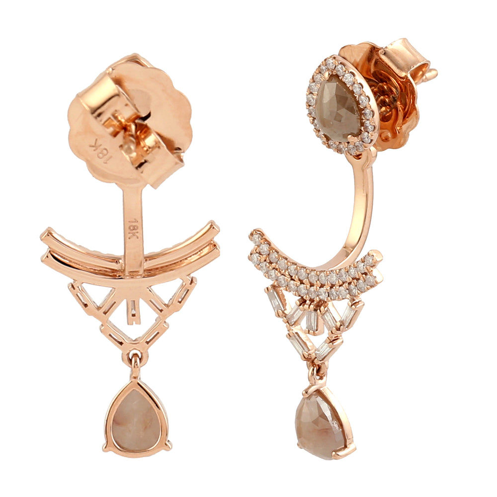 18k Rose Gold Ear Jacket Earrings Jewelry With Multicolor Natural Diamond Gemstone Gift For Her