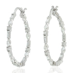 Baguette Diamond Designer Hoop Earrings In 18k White Gold