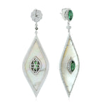 Designer 18k White Gold Natural Diamond Tsavorite Pearl Marquise Earrings