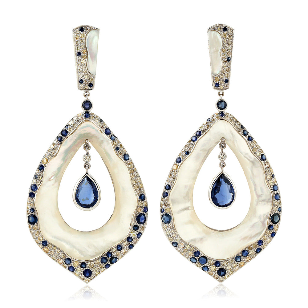18k White Gold Natural Diamond Tsavorite Pearl Marquise Earrings