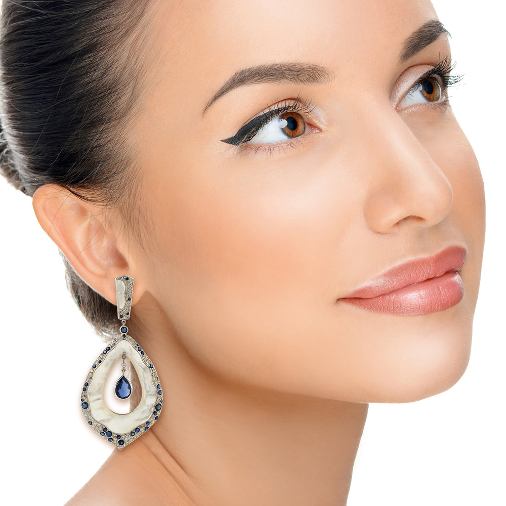 18k White Gold Natural Diamond Tsavorite Pearl Marquise Earrings