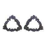 Natural Blue Sapphire Beads Trillion Hollow Stud Earrings Geometric Jewelry In 14k Yellow Gold