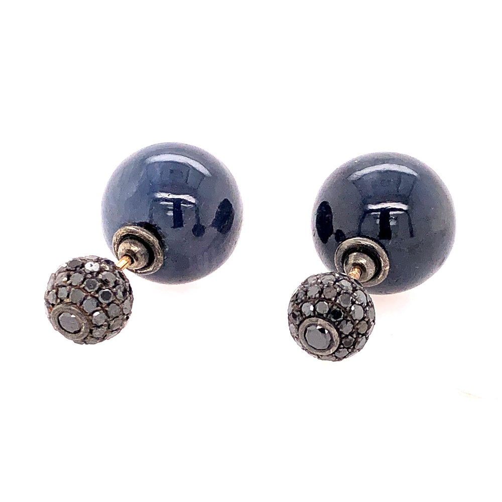 Sapphire Pave Diamond Tunnel Earrings 14kt Gold Sterling Silver Jewelry