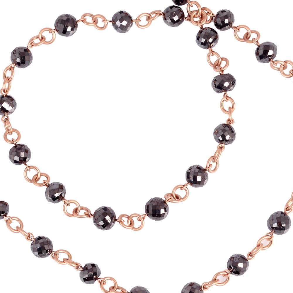 Black Diamond Beaded Chain Necklace in 18K Rose Gold | Long Layering Chain
