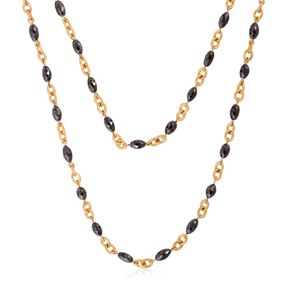 Ice Black Diamond Long Layered Chain Necklace in 18K Yellow Gold