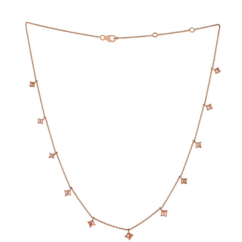 18K Rose Gold Station Necklace with Princess-Cut Ice Diamonds