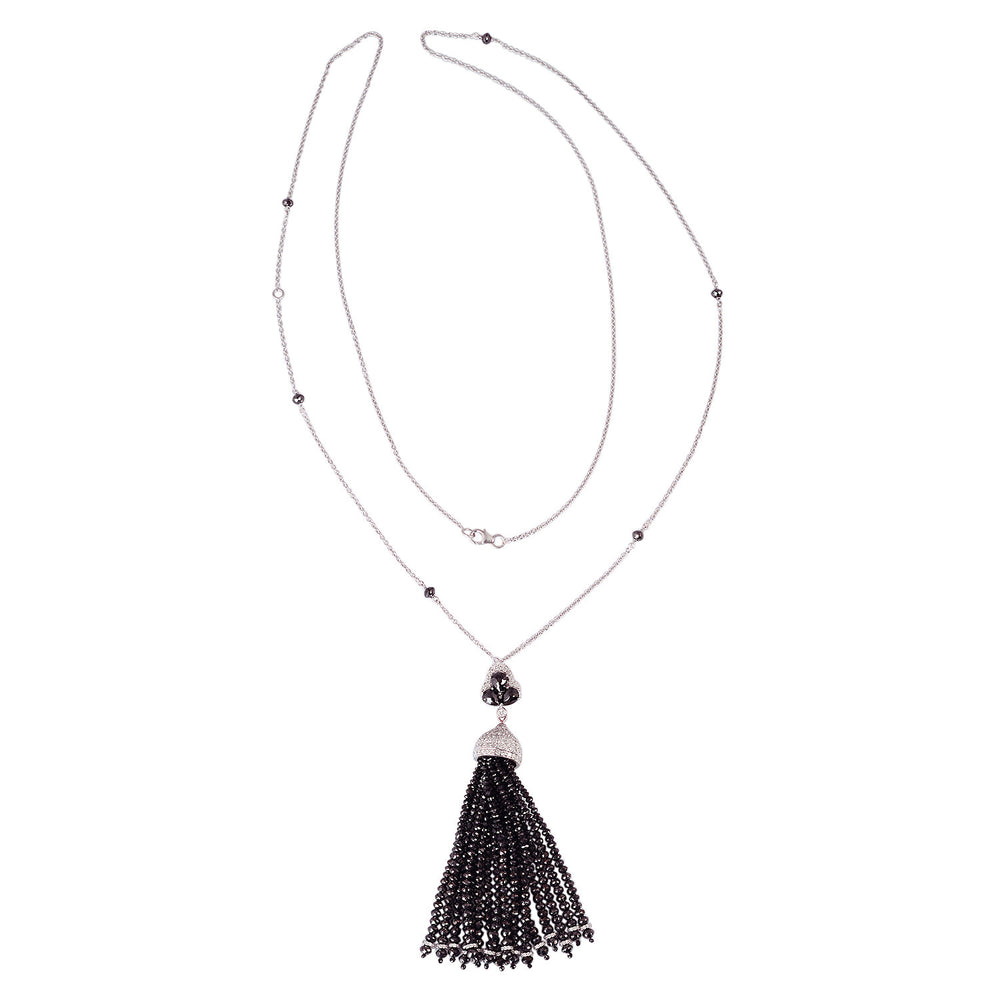 18K White Gold Black Diamond Tassel Necklace Luxury Statement Jewelry
