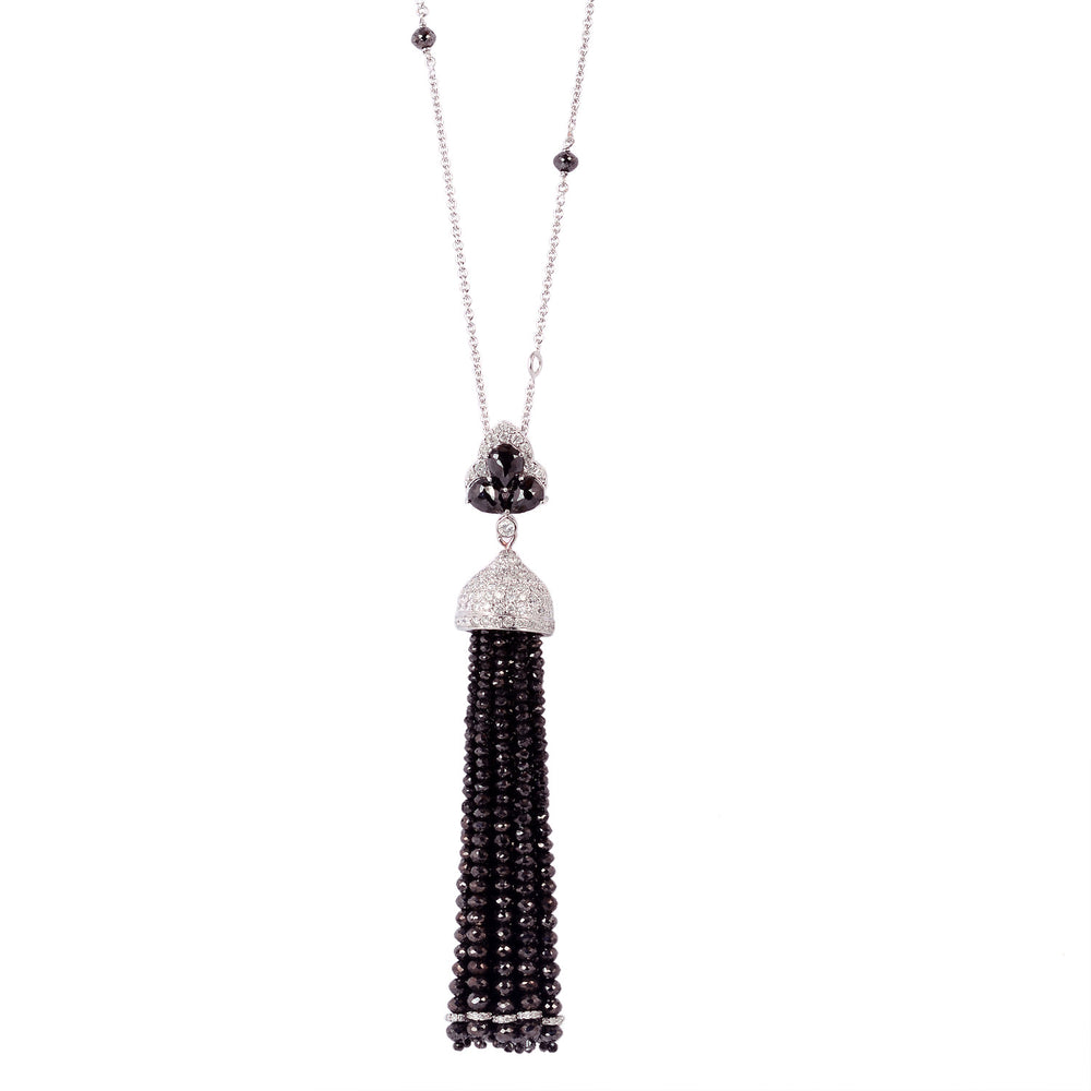 18K White Gold Black Diamond Tassel Necklace Luxury Statement Jewelry