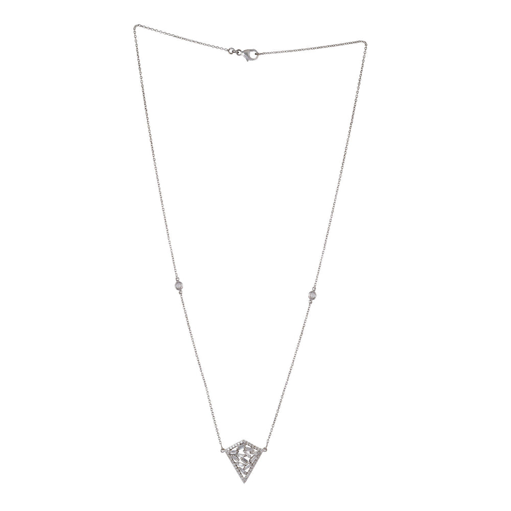 Geometric Triangle Pendant Necklace with Baguette Diamonds in 18K White Gold