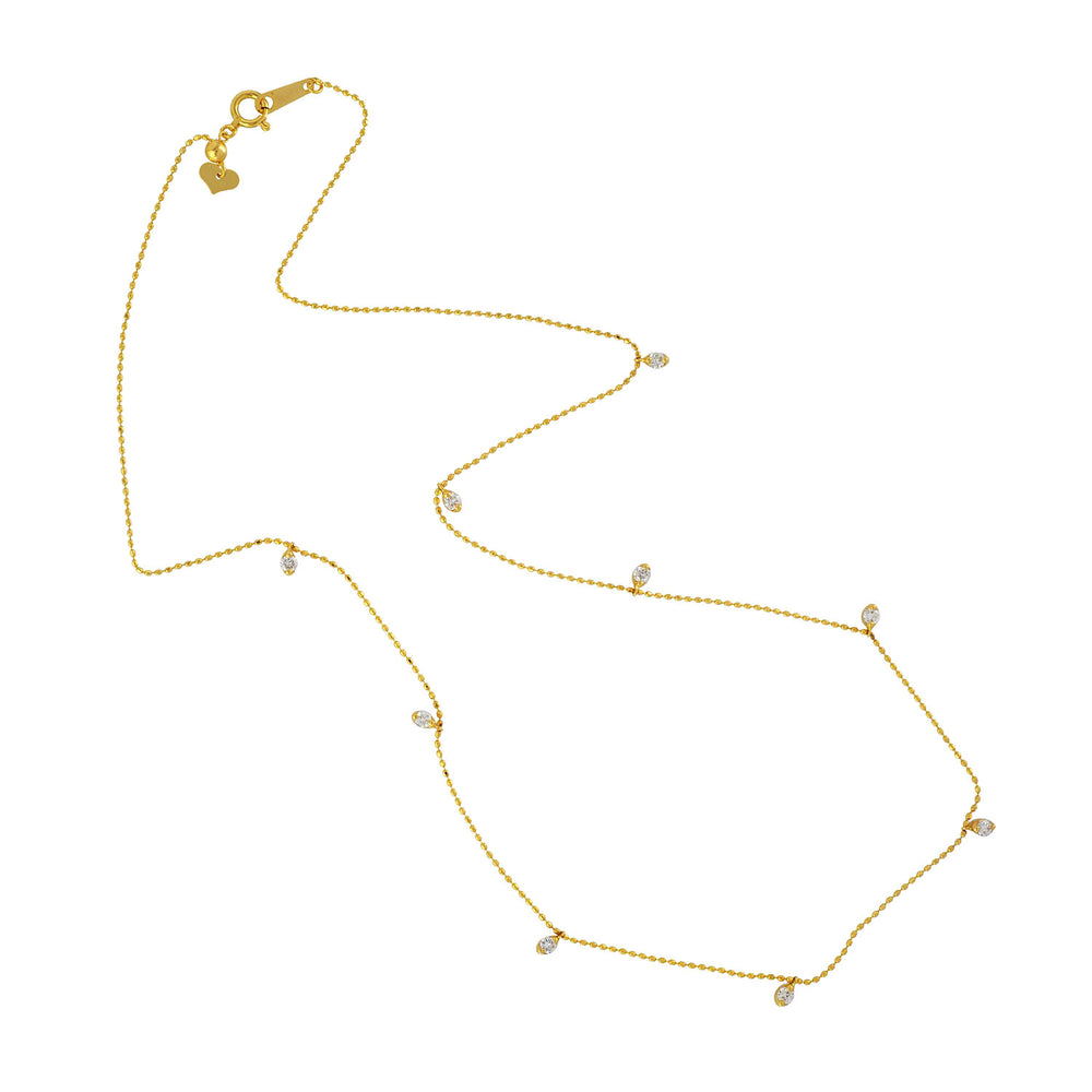 Delicate Beaded Diamond Station Necklace in 18K Yellow Gold – Everyday Luxury Jewelry