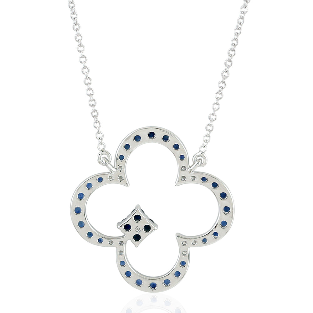 Blue Sapphire Pave Diamond Clover Choker Necklace In White Gold