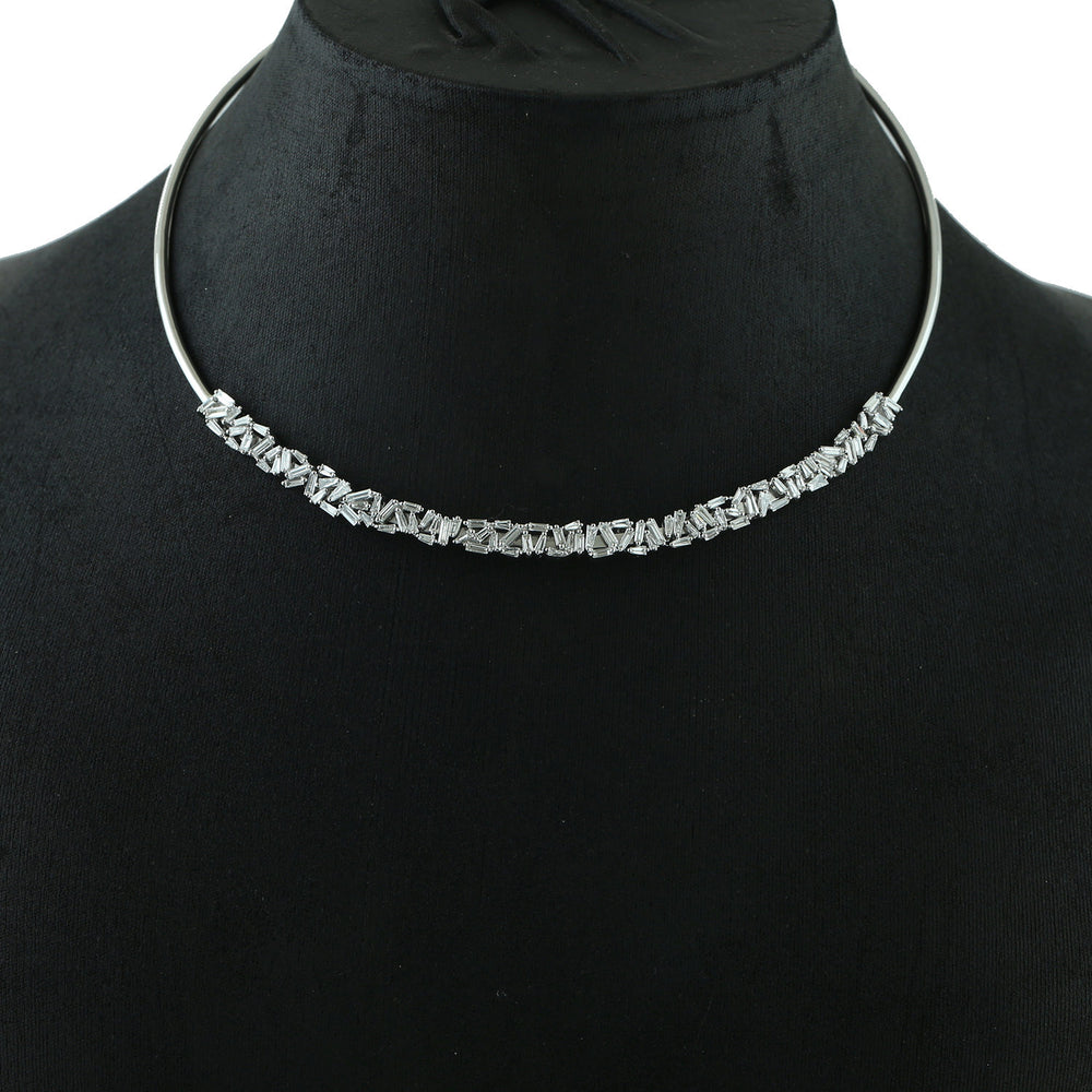 Baguette Diamond Cluster Choker Necklace in 14k White Gold For Her