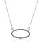 Oval Design Pave Diamond 925 Silver Chain Necklace Pendant