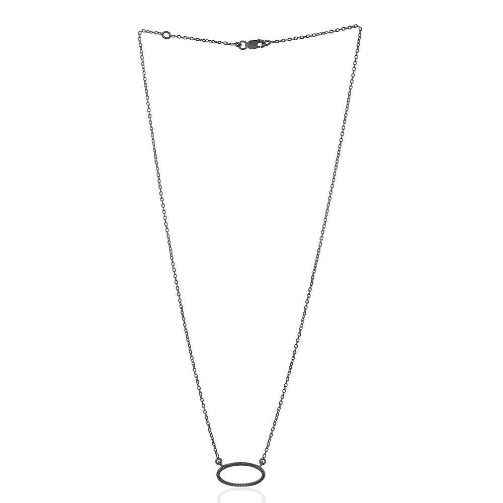 Pave Diamond Oval Designer Pendant Necklace in Silver Chain