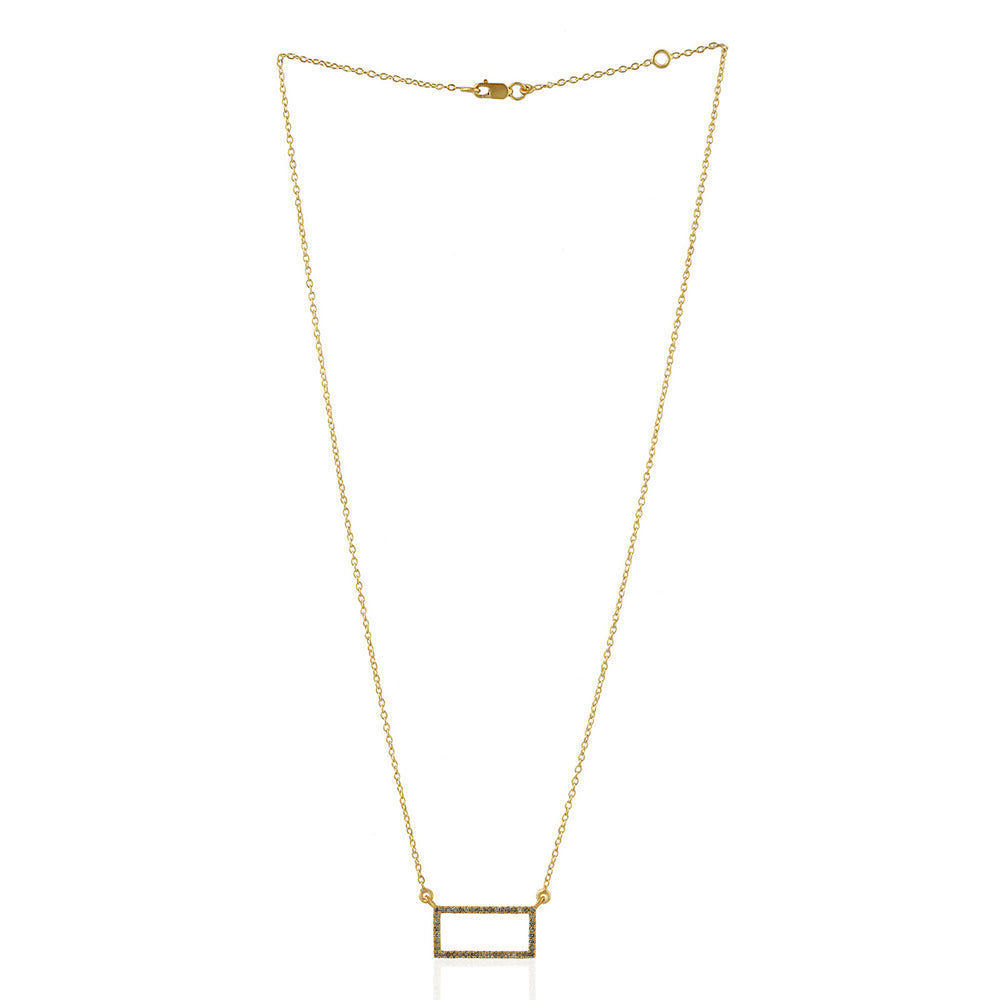 Natural Pave Diamond Rectangle Design Tag Gold Plated Silver Necklace