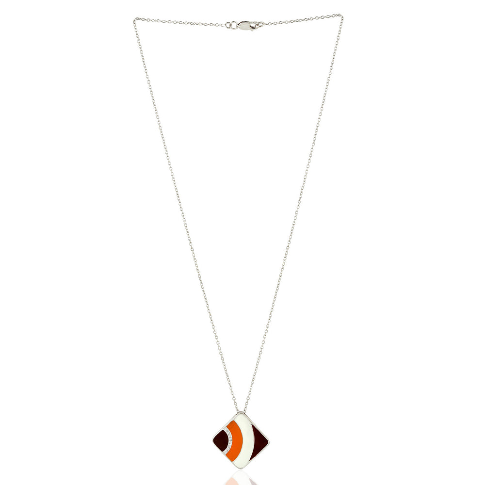 Natural Zirconia Designer Enamel Design Silver Chain Necklace For Her