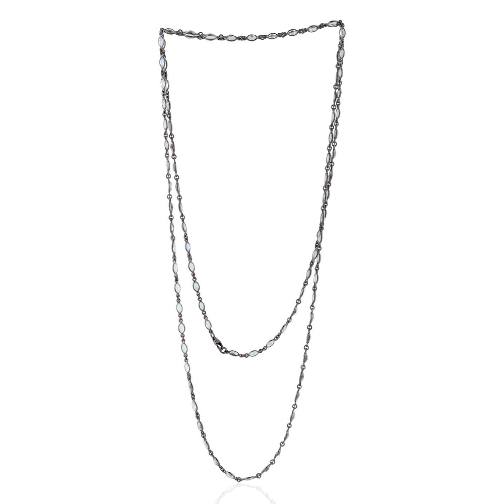 Marquise Moonstone Silver Link Chain Rope Necklace For Women