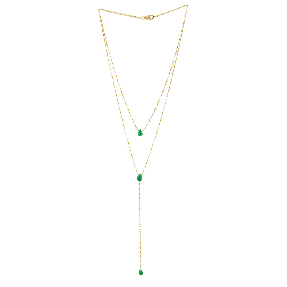 Pear Cut Emerald Multilayer Princess 18k Yellow Gold Necklace For Women