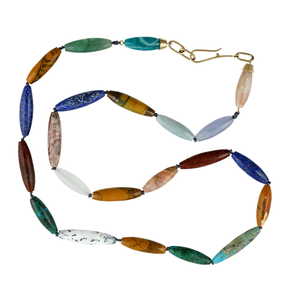 Mix Gemstone In 18k Solid Yellow Gold Necklace For Women Jewelry