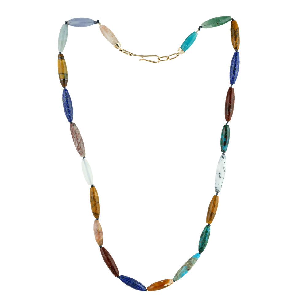 Mix Gemstone In 18k Solid Yellow Gold Necklace For Women Jewelry